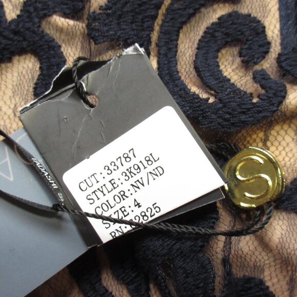 NWT TADASHI SHOJI Embroidered Lace Blouson Gown in Navy Nude Maxi Dress 4 - Picture 5 of 10